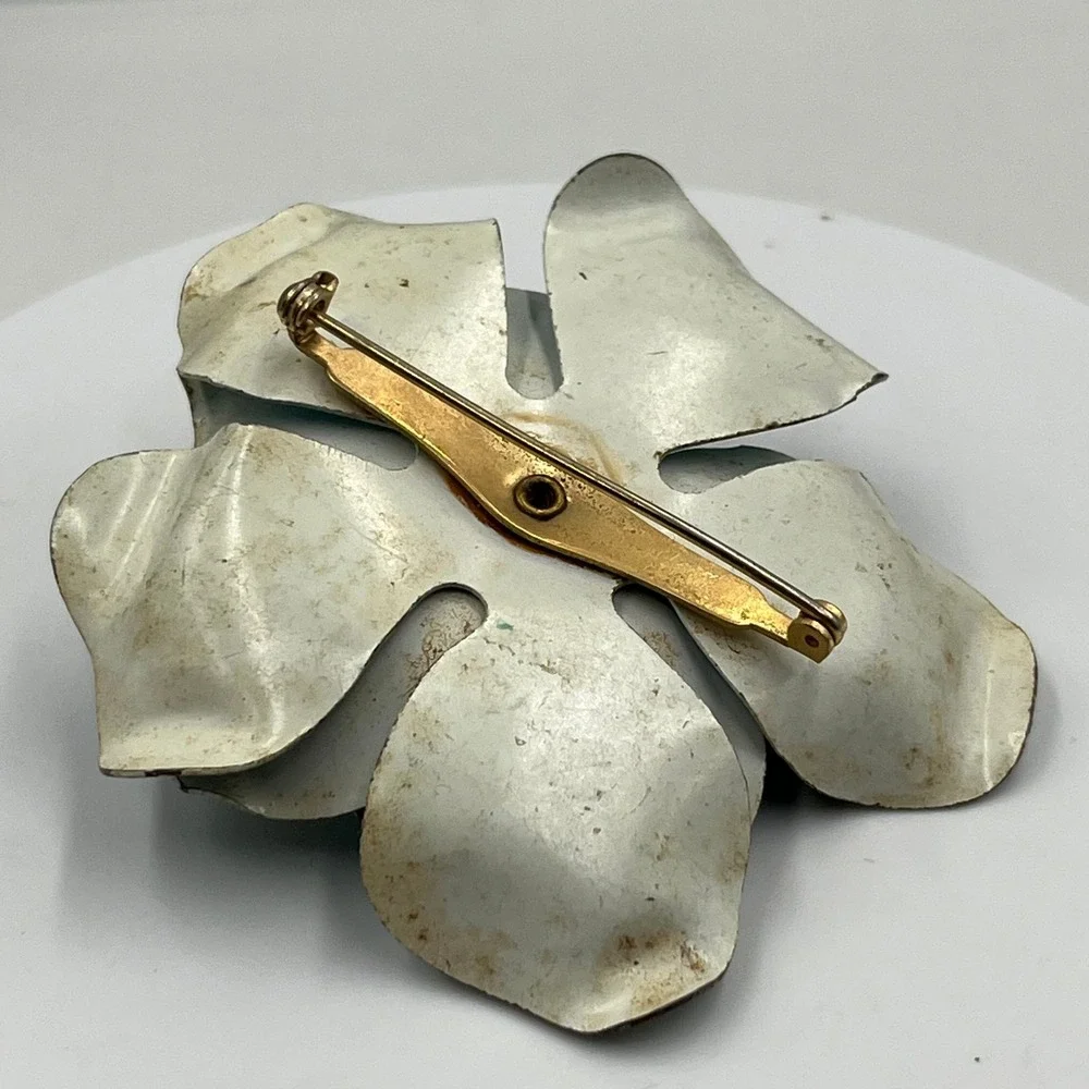 Vintage Blue Enamel Flower Brooch Large Layered Floral Pin Statement Piece - Picture 5 of 6